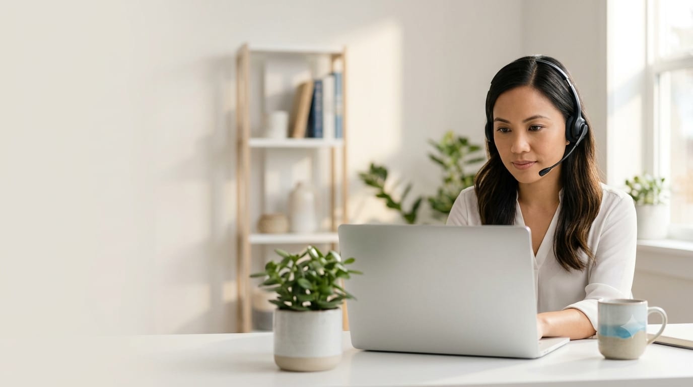 A Remote Workmate support specialist at their home-office desk