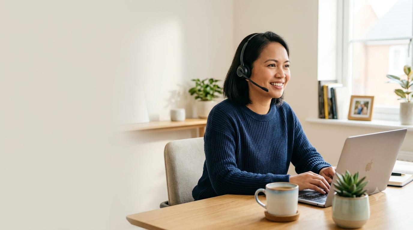 A vetted Remote Workmate specialist in their home office, ready to start