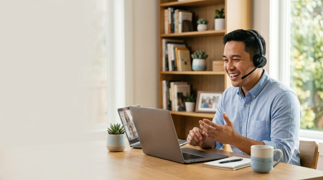 A Remote Workmate specialist reviewing figures from their home office