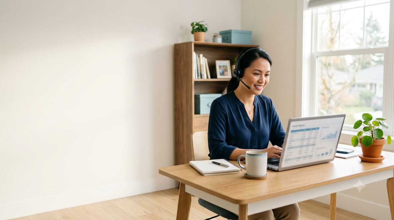 A Remote Workmate specialist celebrating a win from their home office